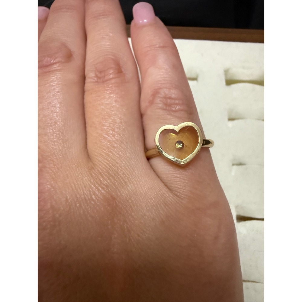 Gold Heart Floating Crystal Ring Yellow Transparent Center Size 5.25 Hallmark